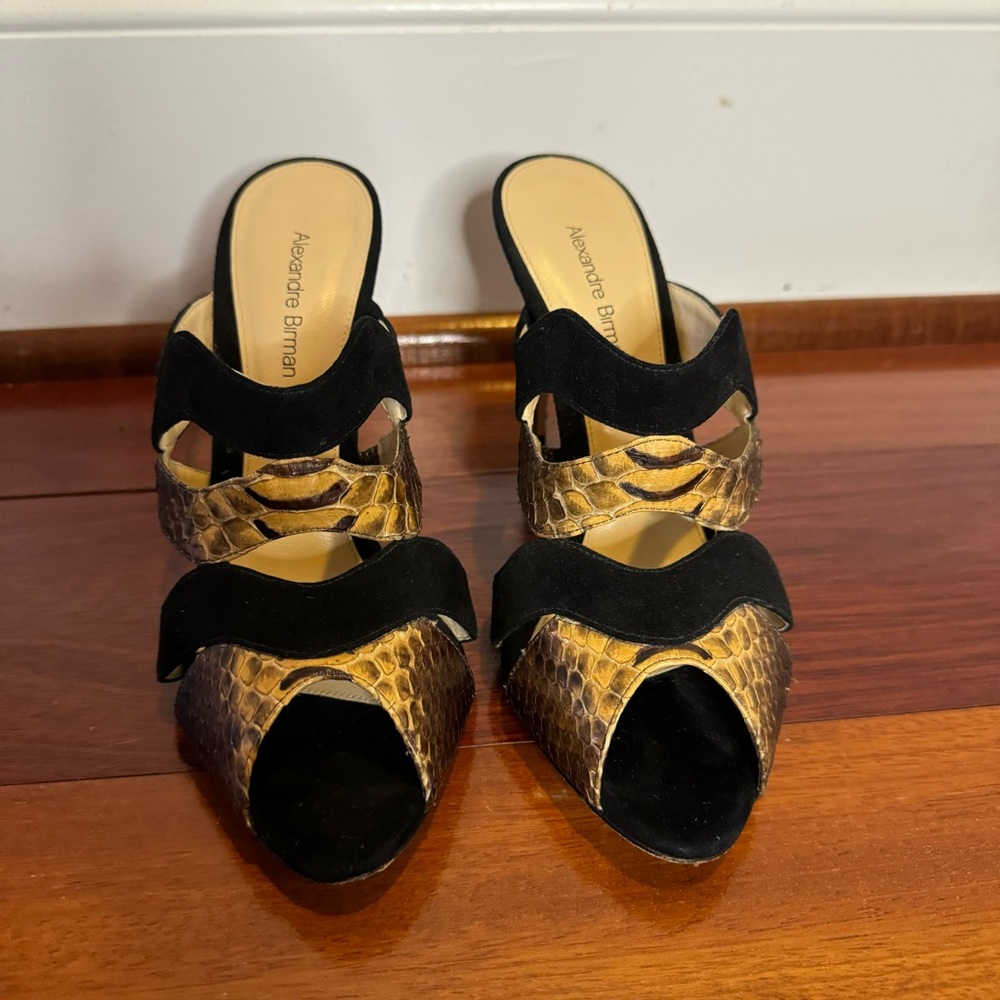 Alexandre Birman Black Suede And Python Mules - image 3